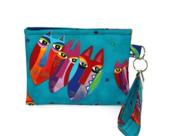 Owls Mini Purse and Key Fob Wristlet Pouch Laurel Birch Fabric