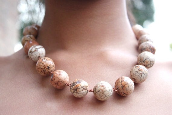 Chunky Magnesite-18.5" Necklace and earrings set.