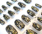UCF Knights Nail Art glitter sparkly black and gold for university of central Florida girls fake nail set of 24 gift for her - Sparklysharpfabulous