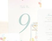 Wedding TABLE NUMBER CARD: Charlotte (Spring Wedding, Pink, Blue, Yellow) Table Number Card for Wedding, Event or Party - Set of 10 Cards