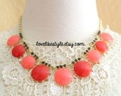 Coral Stone Gold Chain Necklace , Bib Necklace, Bridal  Necklace, Bridesmaid Necklace