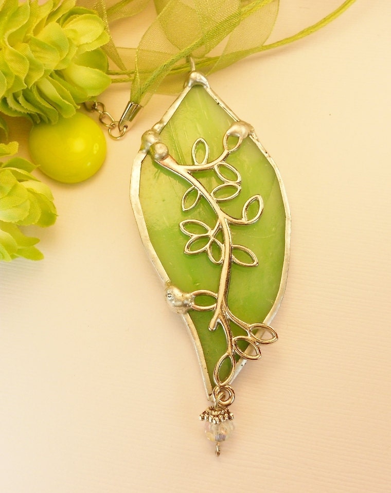 Romantic Stained Glass Pendant. Multi Strand Necklace. Lovely Gift.