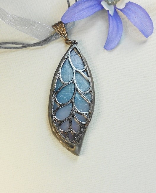 Romantic Turquoise Blue Stained Glass Pendant. Lovely Gift For Her