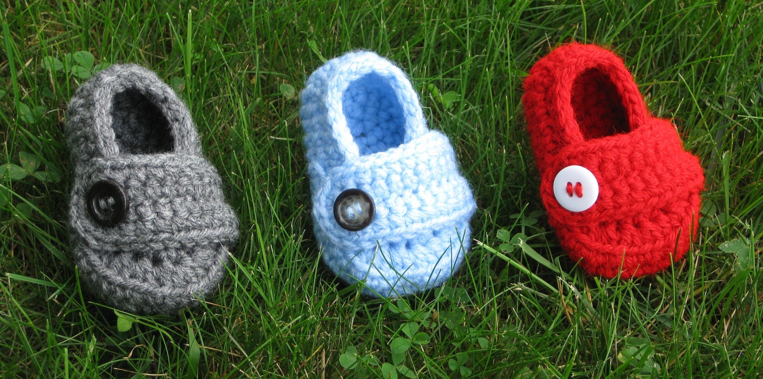 Loafer Booties with Button - Baby Boy - Any Color/Size - Shoes Slippers - Newborn Shower Gift - Knit Crochet