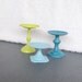 Lime Green Teal Aqua Shabby Candleholders Upcycled Painted Metal Set of 3
