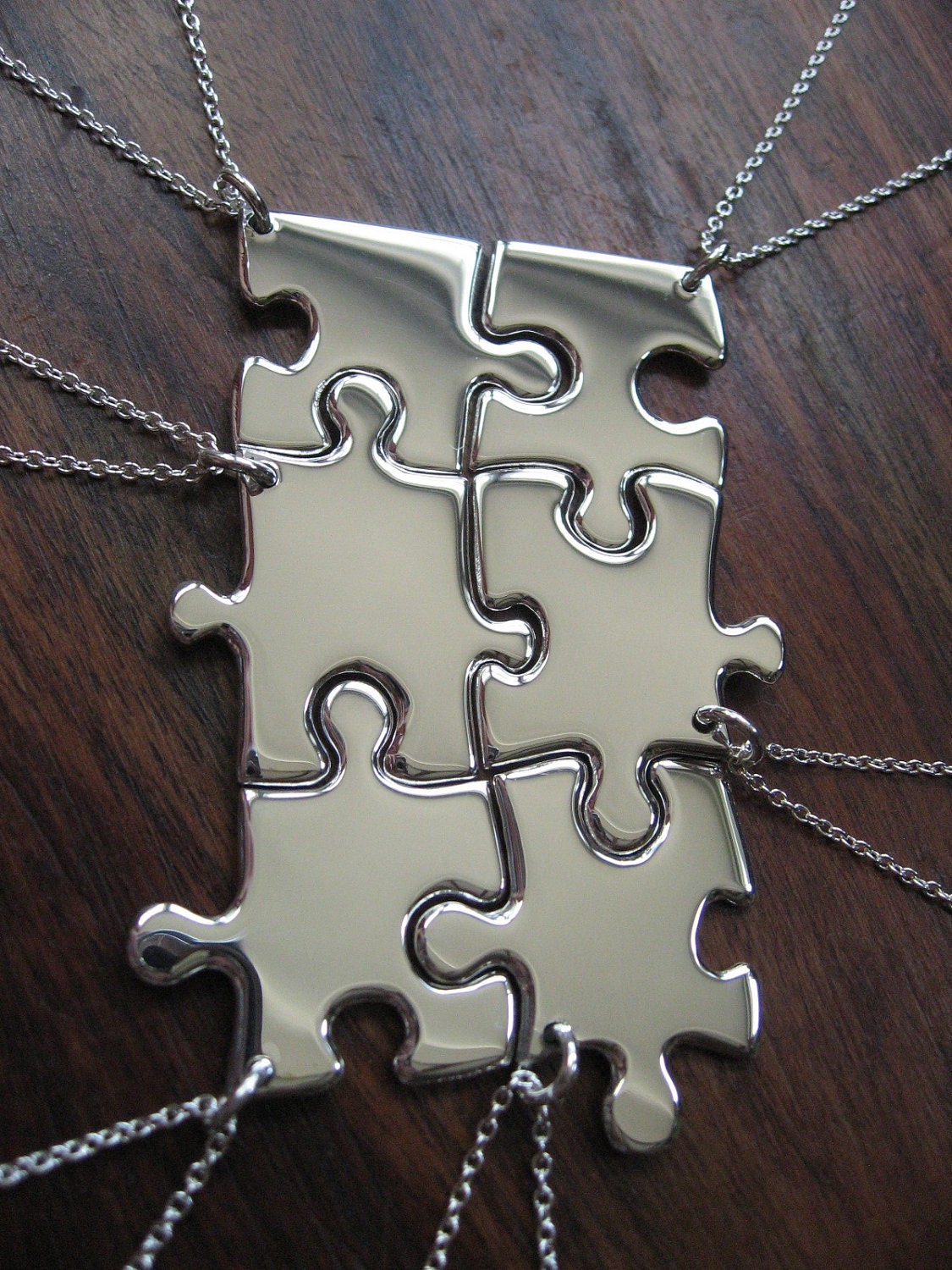 Six Silver Puzzle Piece Pendant Necklaces