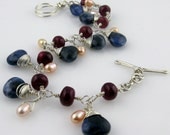 Ruby Pearl Bracelet With Wire Wrapped Gemstone Dangles