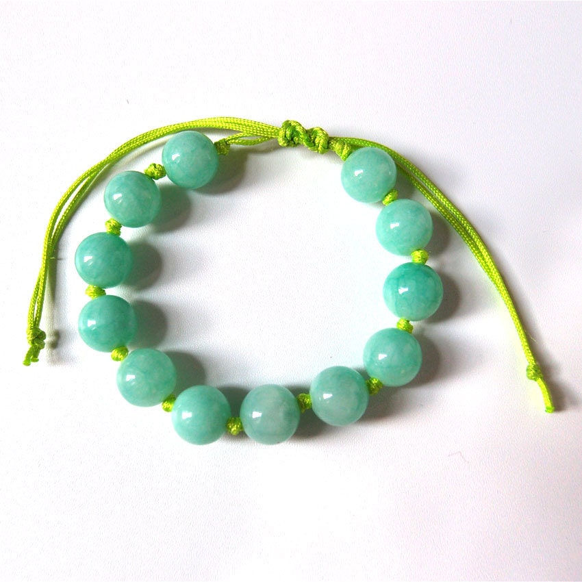 Aqua and neon lime green beaded bracelet