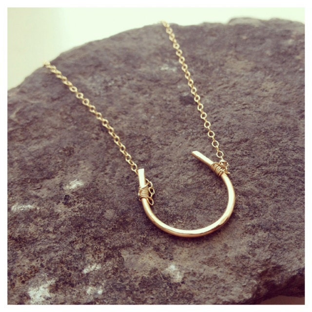 14K Gold Filled Handmade Horseshoe Necklace - Good Luck Necklace - Hammered - All 14K Gold Filled
