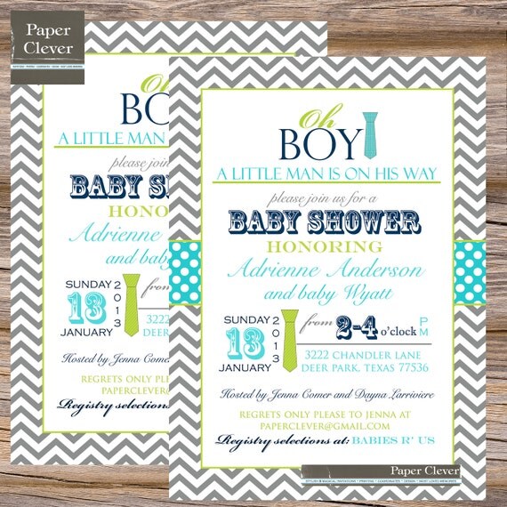 Boys baby shower invitation oh boy, tie,chevron stripe - printable, digital file Il_570xn