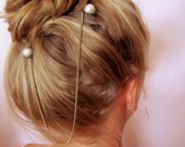 downton abbey inspired : 1920s wedding hair accessory filigree and pearl antiqued bronze hair necklace / hair chain