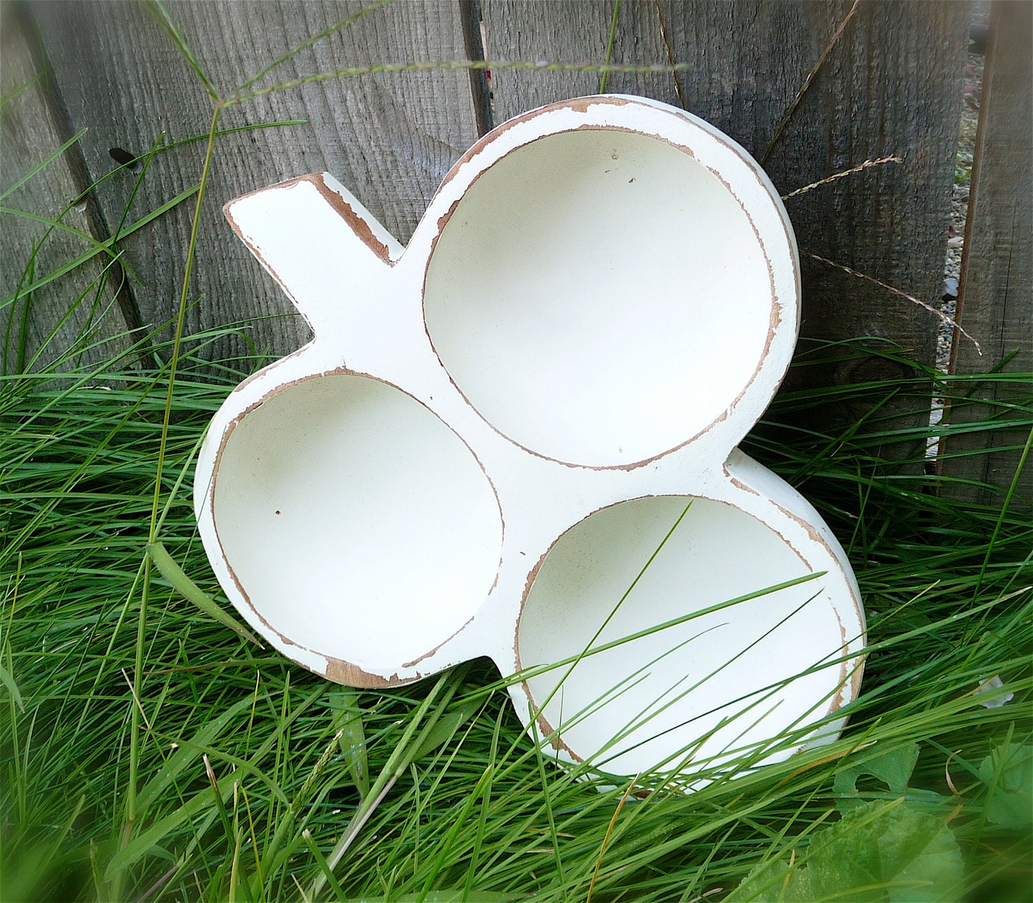 Divided Wood Dish, Shabby Chic White