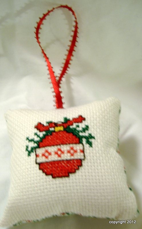 Red Ornament on White Cross Stitch Christmas Ornament