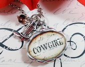 Giddy Up Cowgirl  Small Double Oval Bubble Necklace/Charm/Pendant