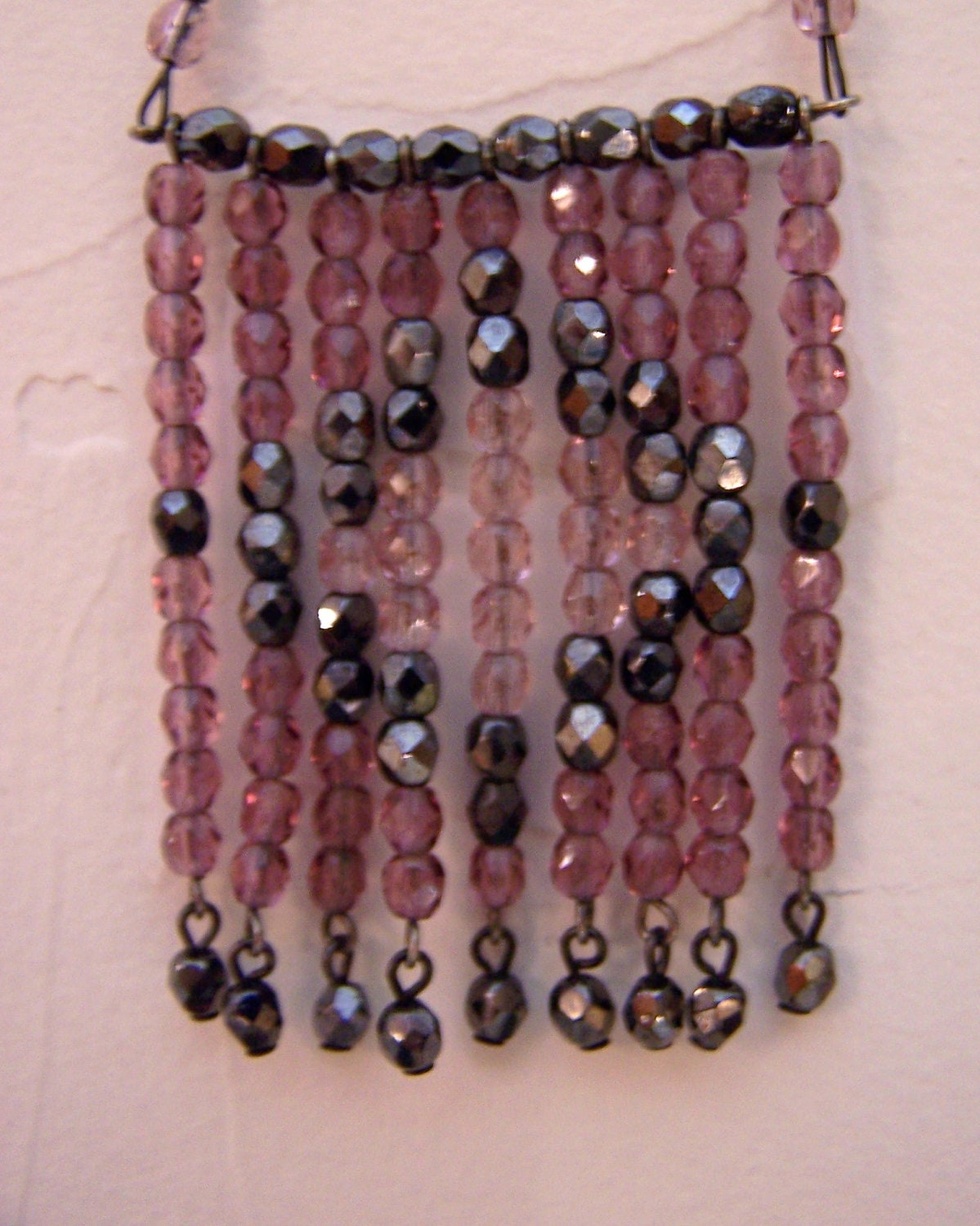 1920s FLAPPER STYLE NECKLACE - Long Facetted Crystal Necklace with Geometric Pattern