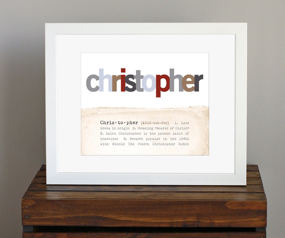 Custom Name Personalized Art Print with Meaning of Name - child wall decor, classic nursery art, baby shower gift - 8 x 10