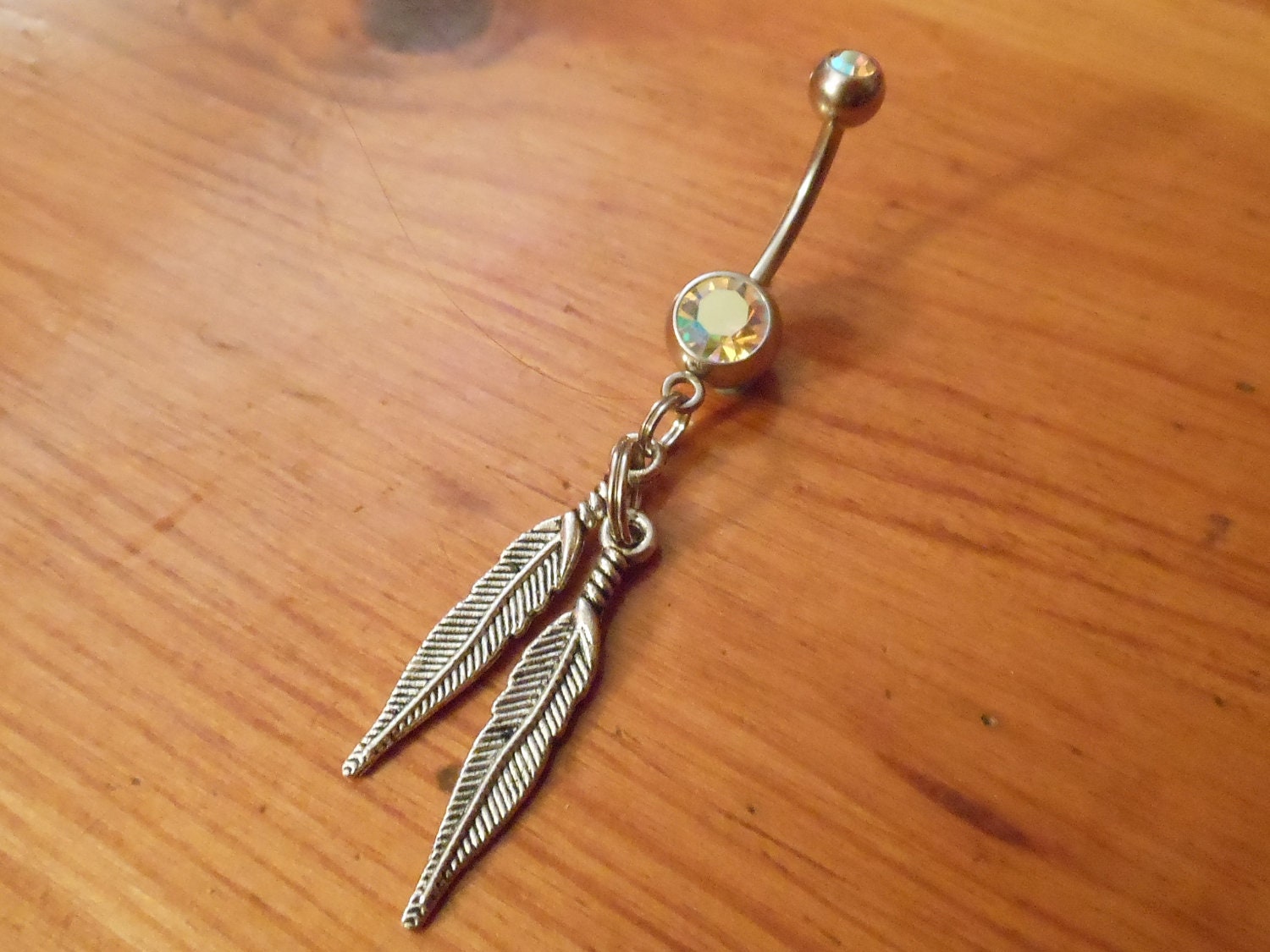 Belly Button Ring - Body Jewelry - Two Feathers Belly Button Ring