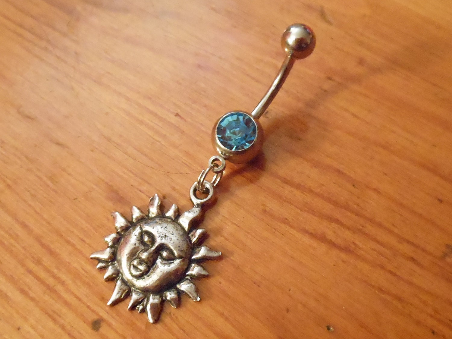 Belly button ring - Body Jewelry - Sun belly ring with light blue gem