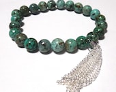 African Turquoise Beaded Bracelet with Silver Tassel
