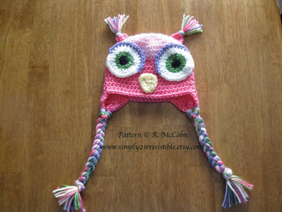 Owl Hat Pattern - us and uk Terms Available - Crochet Pattern 1 - Newborn to Adult Sizes - INSTANT DOWNLOAD