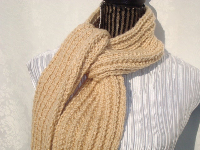 Knit  Beige Scarf.Sparkle. Winter.Warm. Ready  to  Ship.
