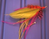 Custom  fly fishing wedding boutonniere lure hook feather fisherman outdoorsman tropical destination lime hot pink orange neon