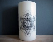 Candle - Metatron's Cube - White - Occult - Sacred Geometry