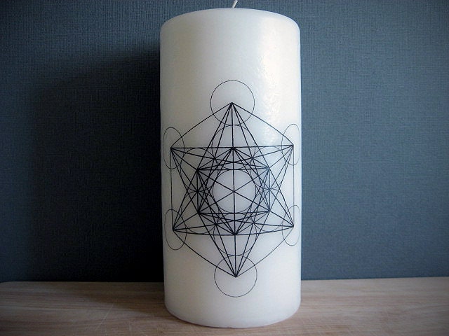 Candle - Metatron's Cube - White - Occult - Sacred Geometry