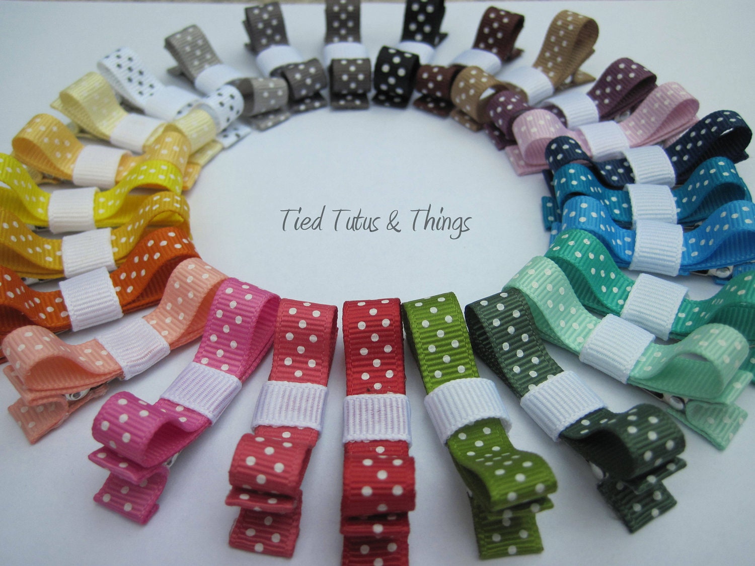 25 Rainbow Polka Dot bow hair clips