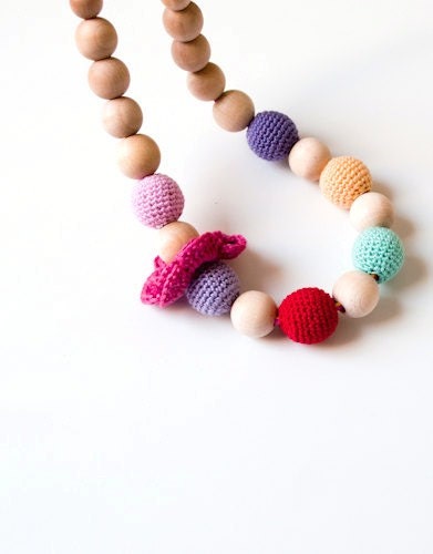 New Silk Mama Rainbow Nursing Necklace/Teething Necklace-Purple Red Pink Mint