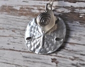 white frosted Maine sea glass with sand dollar necklace - DeniseDionDesigns