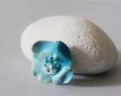 Turquoise blue ceramic flower brooch handmade