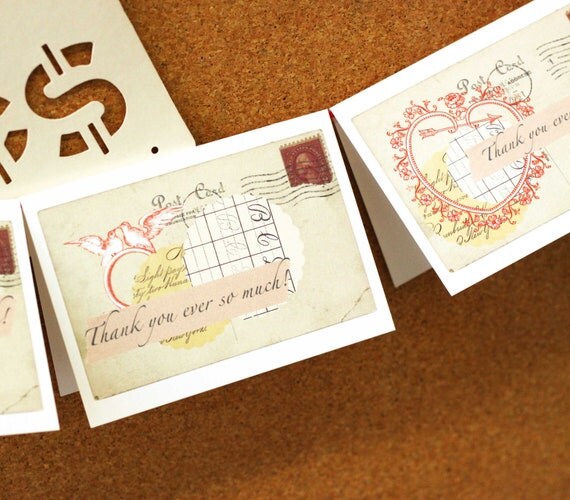 Vintage Victorian Wedding Thank You Card Set of by pjeanartmachine