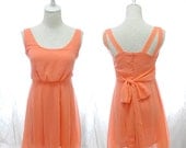 10% OFF SALE Spring Sweet Peachy Peach Orange chiffon double straps pleated sleeveless sundress dress bow prom
