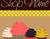 Premade banners with avatars Etsy shop set candy shop style with chocolate cup cake polka dots pattern - 9 pieces NOT OOAK