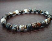 Men's Strength & Wisdom Mala Bracelet - Sardonyx and Tibetan Bone - Yoga, Buddhist, Meditation, Prayer Beads, Jewelry - Includes Shipping