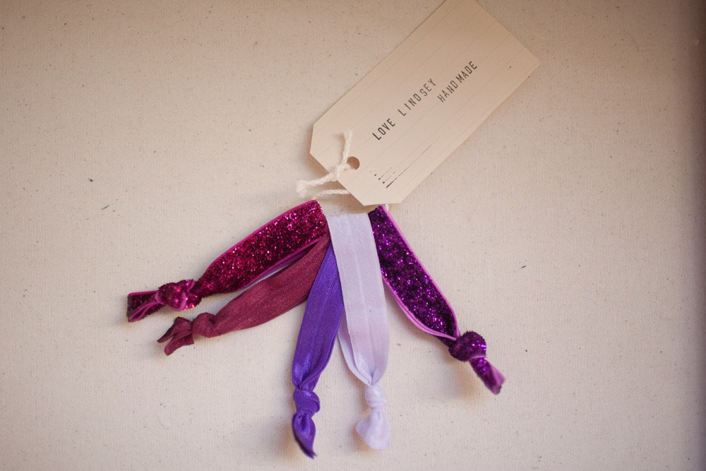 Fabric Elastic Hair Ties - Set of 5 - Pure Purple Pack