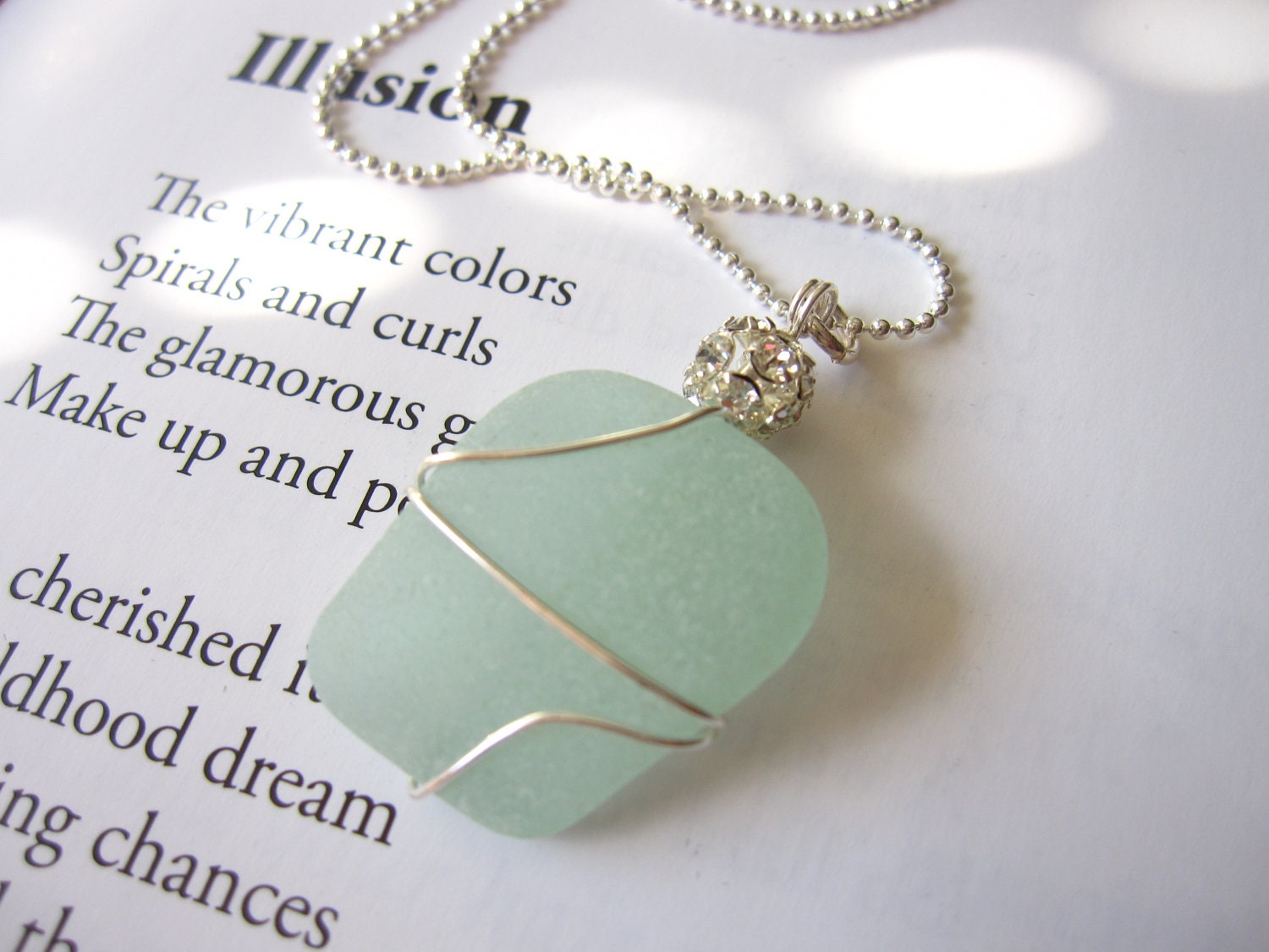 Seafoam seaglass necklace - Bride's Necklace for beach Wedding - Perfect nautical gift for girlfriends, sisters, bride - FREE SHIPPING