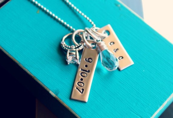 Wedding date- Hand stamped necklace
