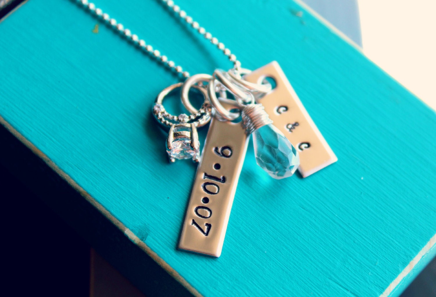 Wedding date- Hand stamped necklace