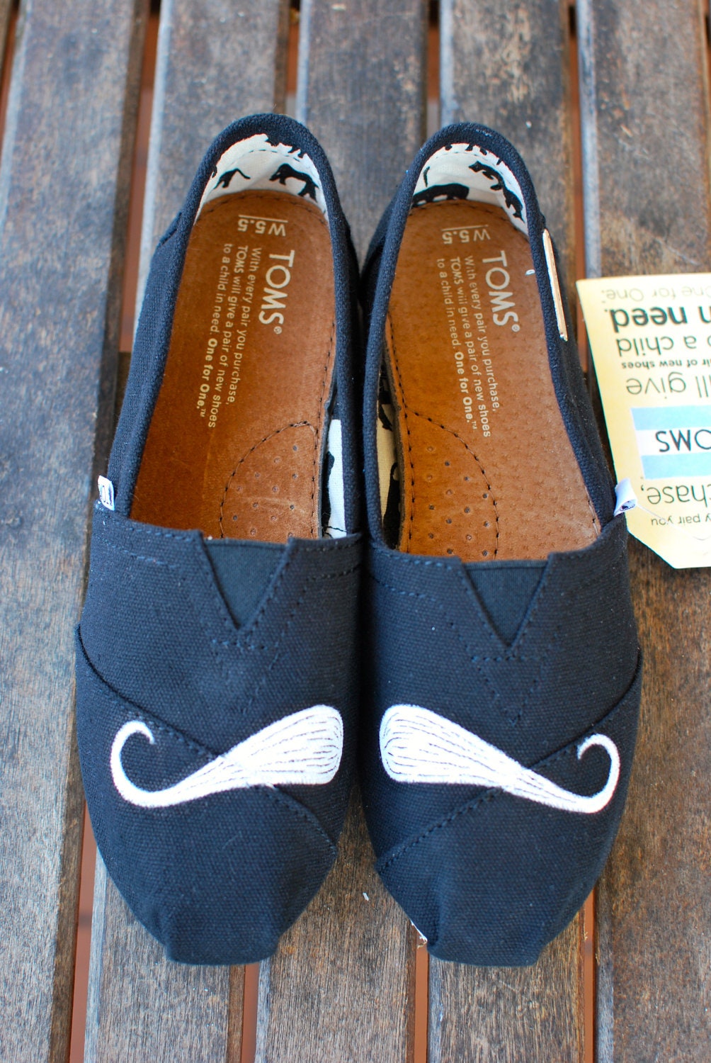 Custom Hand Painted Mustache Black Classic TOMS shoes