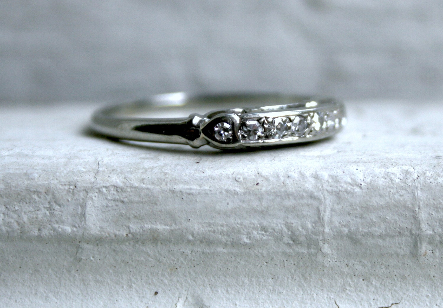 Beautiful Vintage 18K White Gold Diamond Pave Wedding Band by Orange Blossom