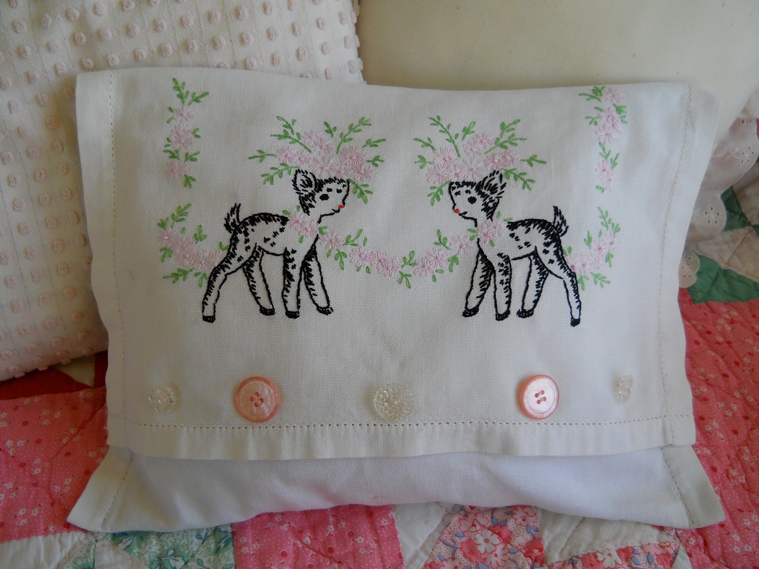 Darling Embroidered Deer Pillow