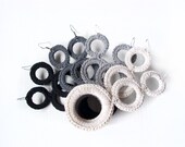 Black White Gray Crochet Hoop Earrings / Fiber long hoop earrings Modern big hoop earrings Handmade spring fashion Jewelry