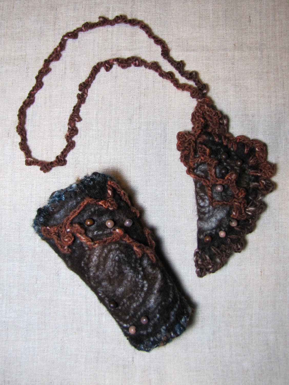 Felted Cuff Bracelet Necklace Crochet Felt Fashion Brown Black Modern Accessory Fiber Art by Olena Baca