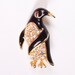 Vintage Penguin Brooch Black Enamel Goldtone Diamond Rhinestones