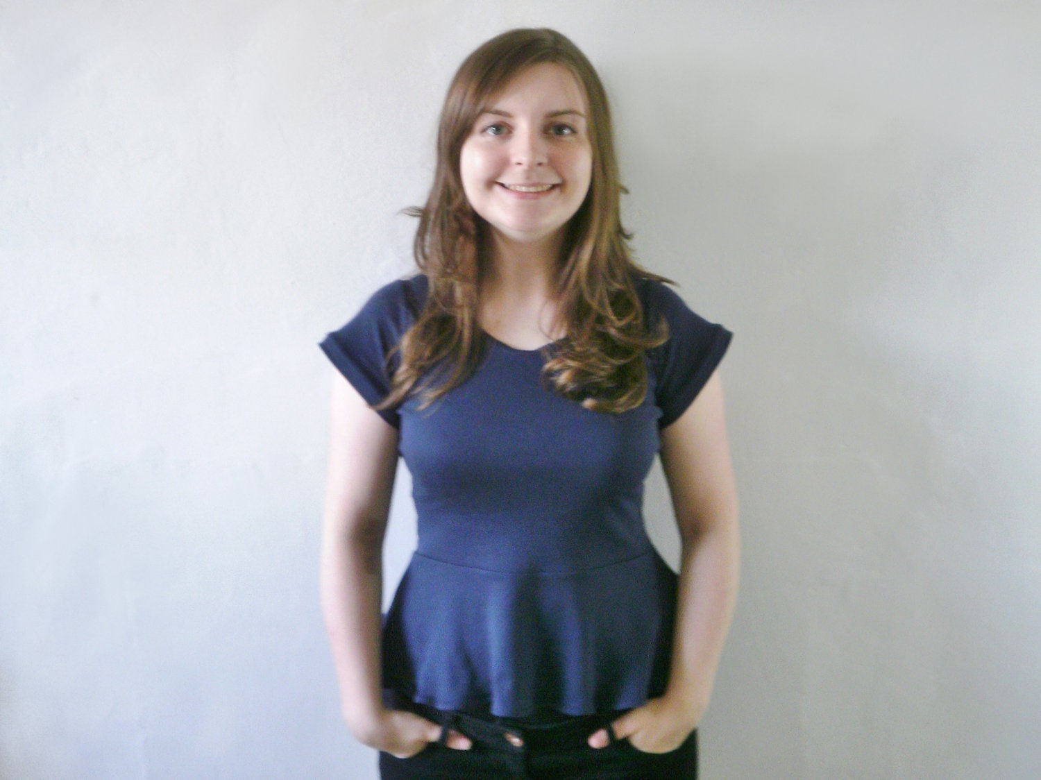 Navy blue peplum t shirt with short sleeves