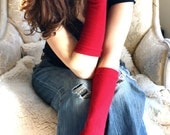 Long Red CASHMERE Arm Warmers, Womans Fingerless Gloves Mittens. FINGERLESS MITTENS, texting gloves, Gloves, women, Valentine' s day gift