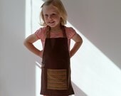 Boys Apron, Montessori Apron, Child Apron, Brown, Red, and Green Chevron, Free US Shipping
