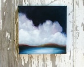 Seascape oil painting original art blue coastline mountains storm clouds home decor painting 8x8  - Aim for the Hills